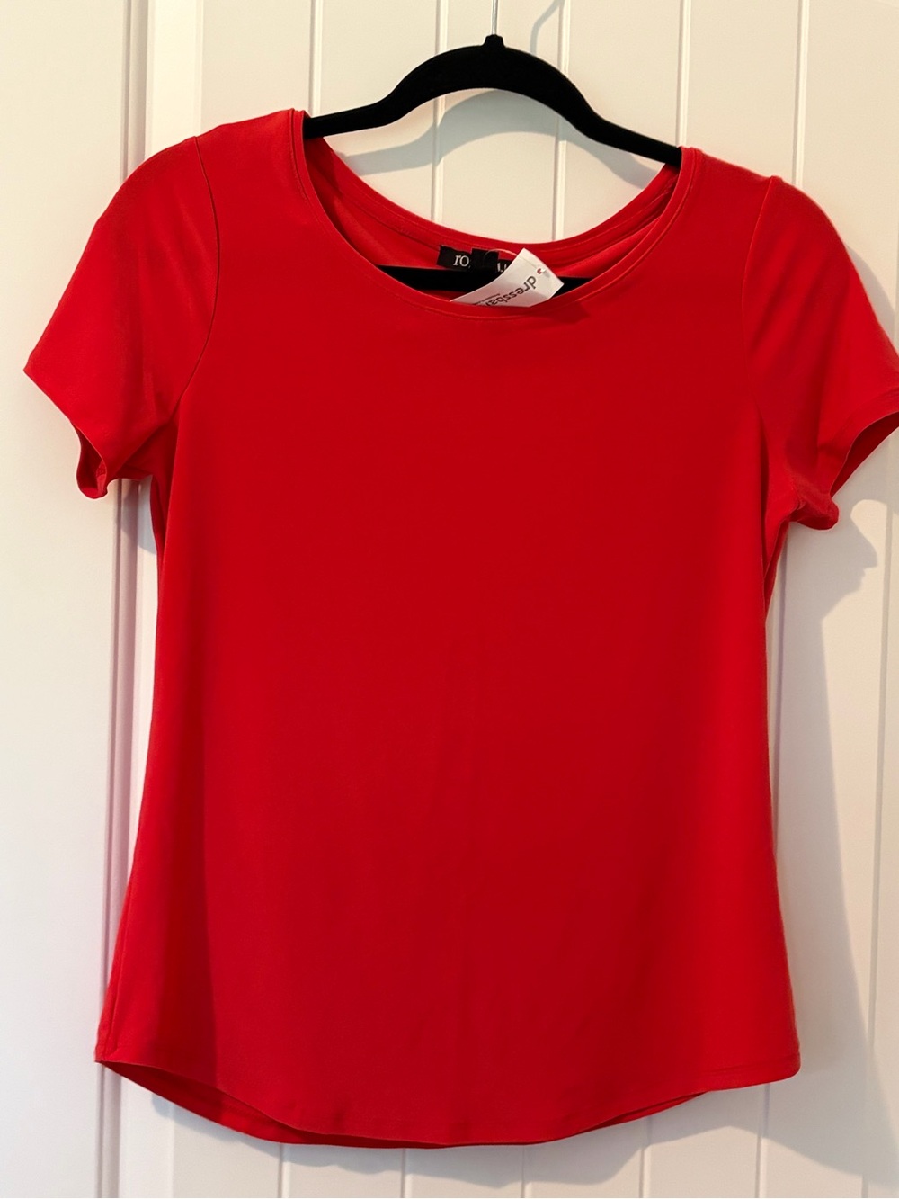 NWT Roz & Ali short sleeve blouse tomato red size XS rounded hem layering top